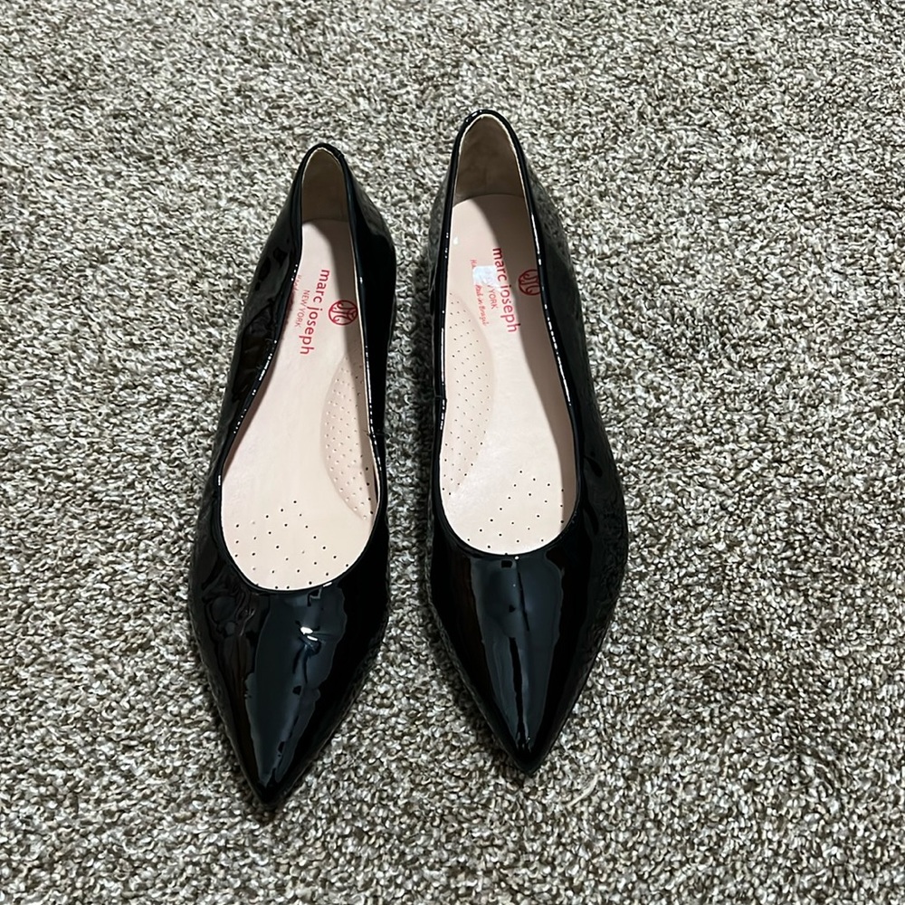 Marc Joseph Black Patent Pointed-Toe Flats, 8m